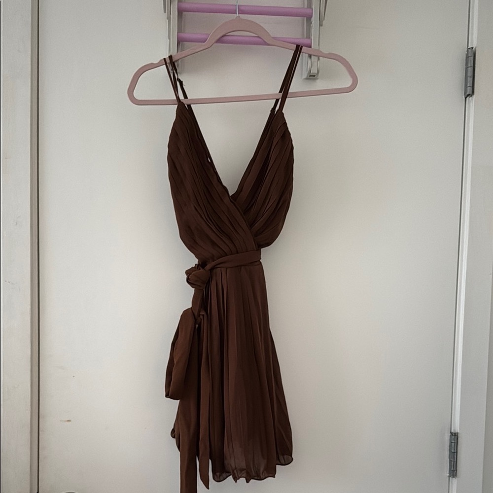 Miss Avenue Brown Wrap Sundress with Plunge Neckline